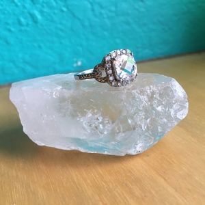 Synthetic Diamond Square Cut Halo Ring